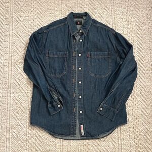 Levis Red Tab Denim Button Down Shirt Dark Wash Cotton Long Sleeve Mens Medium